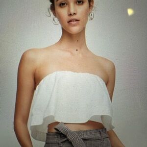 Wilfred White Ruffled Strapless Crop Top